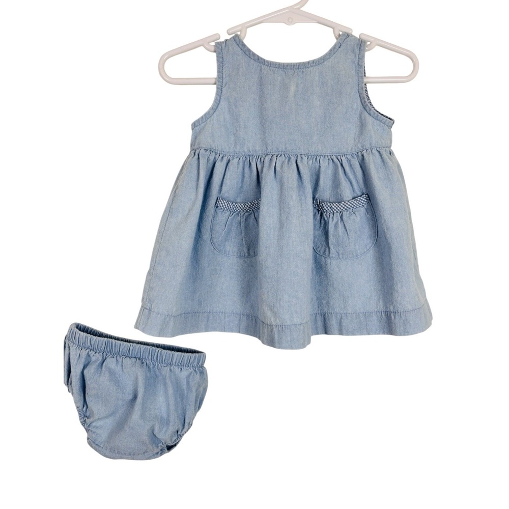 VTG Gap Baby Jumper Dress 0-3mo Light Blue Denim with Pants 2pc Sleeveless